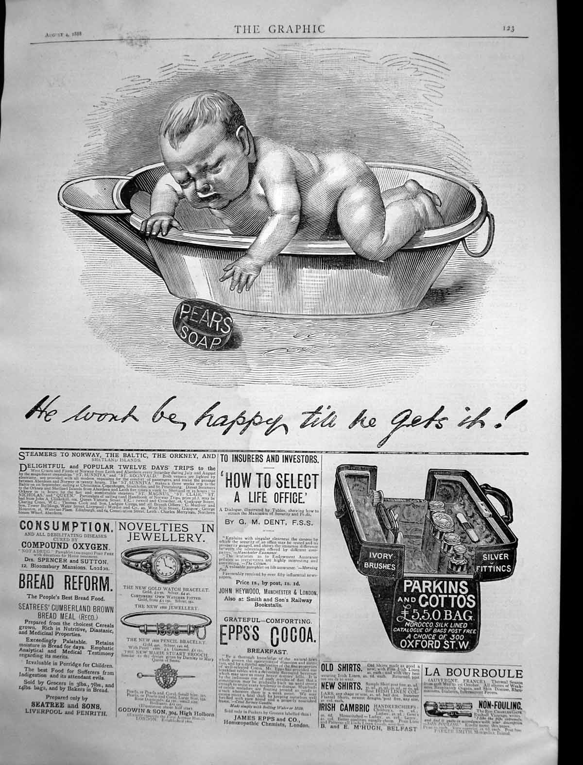 Antique Print Pears Soap Parkins Cottos Silver Gm Dent Insurers Invest1888 19th
