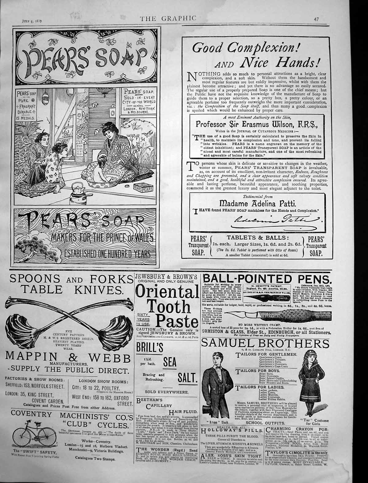 Antique Old Print Mappin Webb Spoons Forks Brills Sea Salt Pears Soap 1887 19th