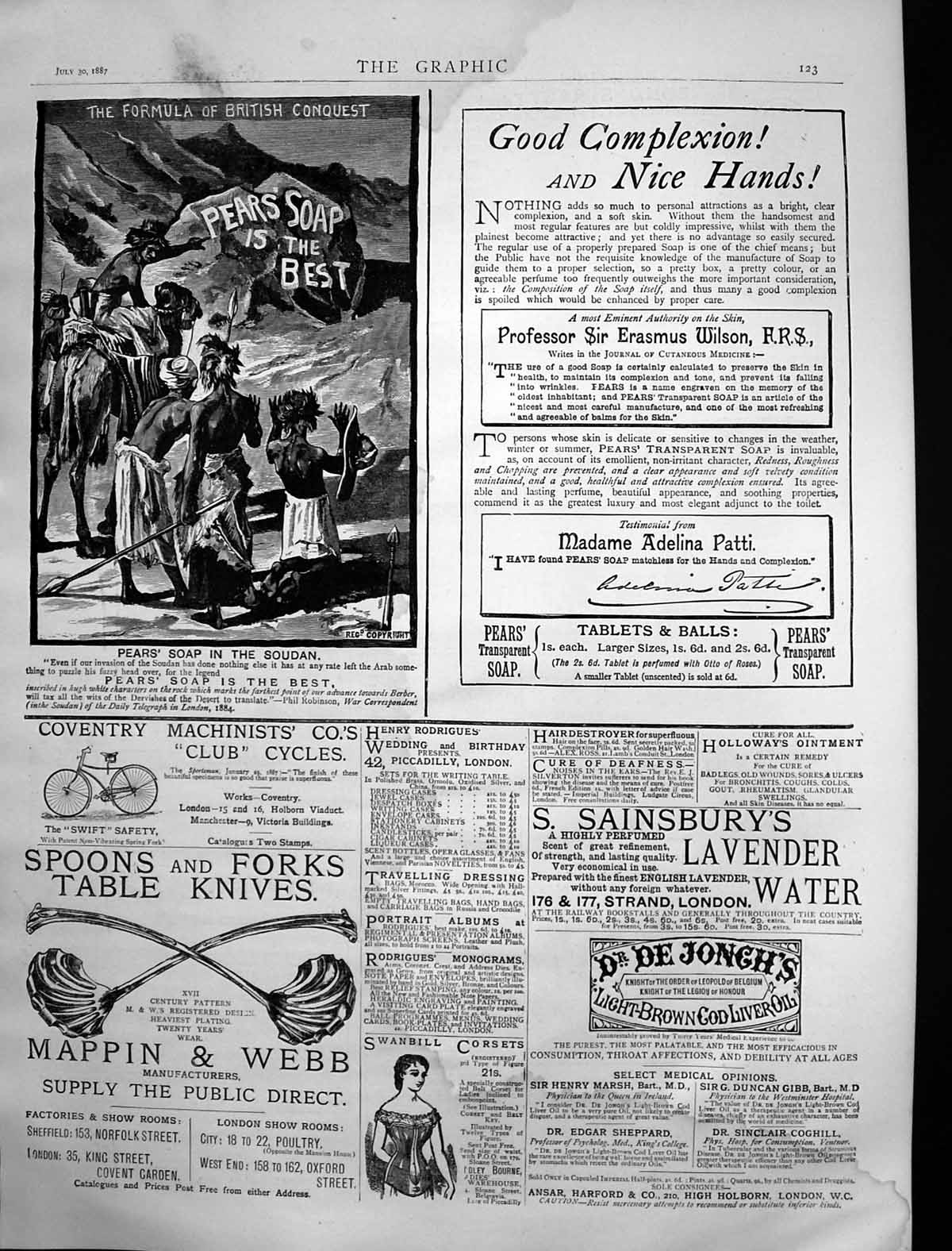 Antique Old Print S Sainsburys Lavender Water Dr Jonghs Cod Liver Oil 1887 19th