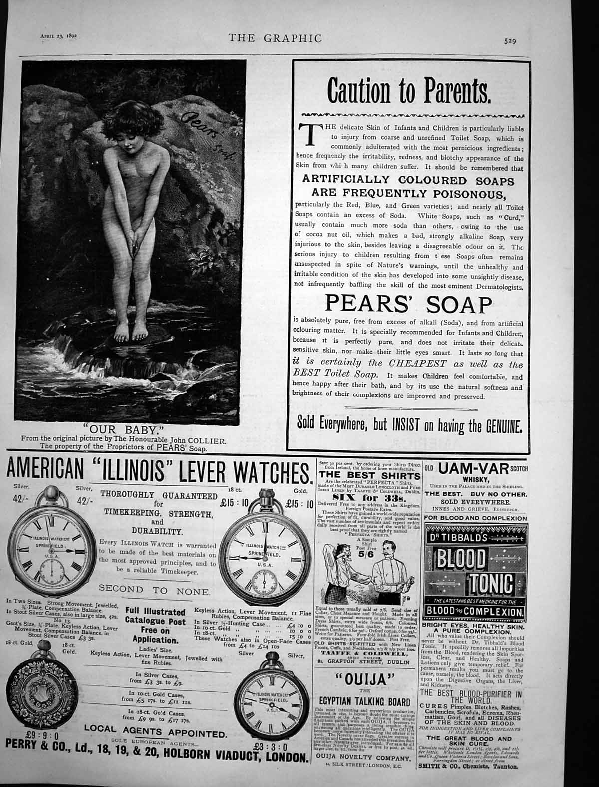 Antique Print American Illinois Lever Watches Dr Tibbalds Blood Tonic 1892 19th