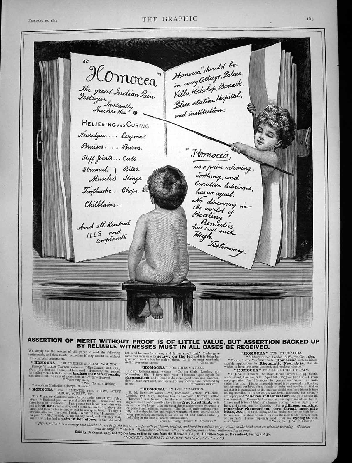 Antique Print Homocea Relieves Neuralgia Bruises Chilblains Toothache 1894 19th