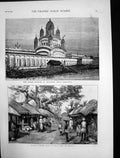 Old Antique Print Great Mosque Hooghly Calcutta Village Life Bengal 1875 19th