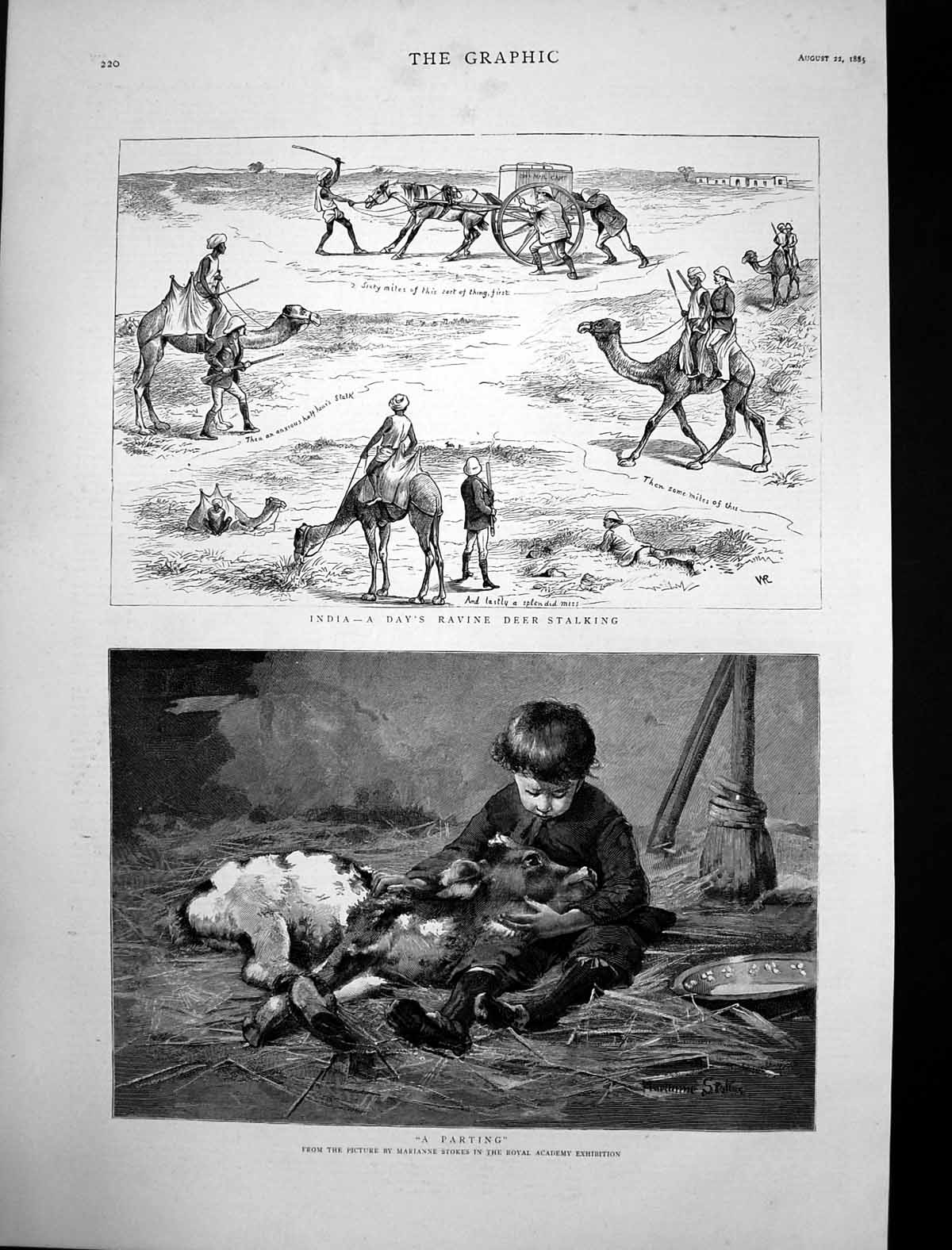 Old Antique Print India Ravine Deer Stalking Parting Marianne Stokes 1885 19th