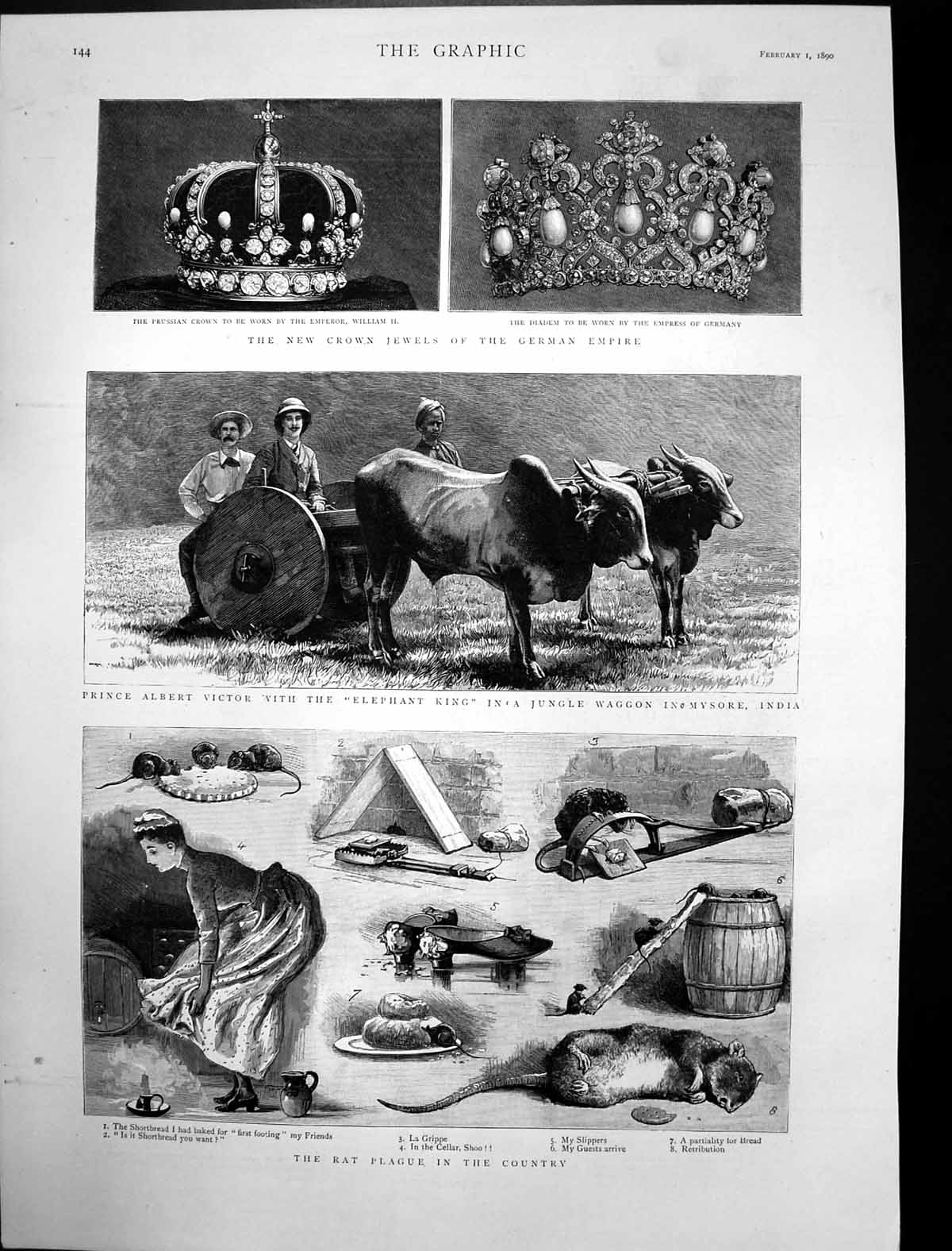 Antique Old Print Crown Jewels German Empire Mysore India Jungle Waggon 1890