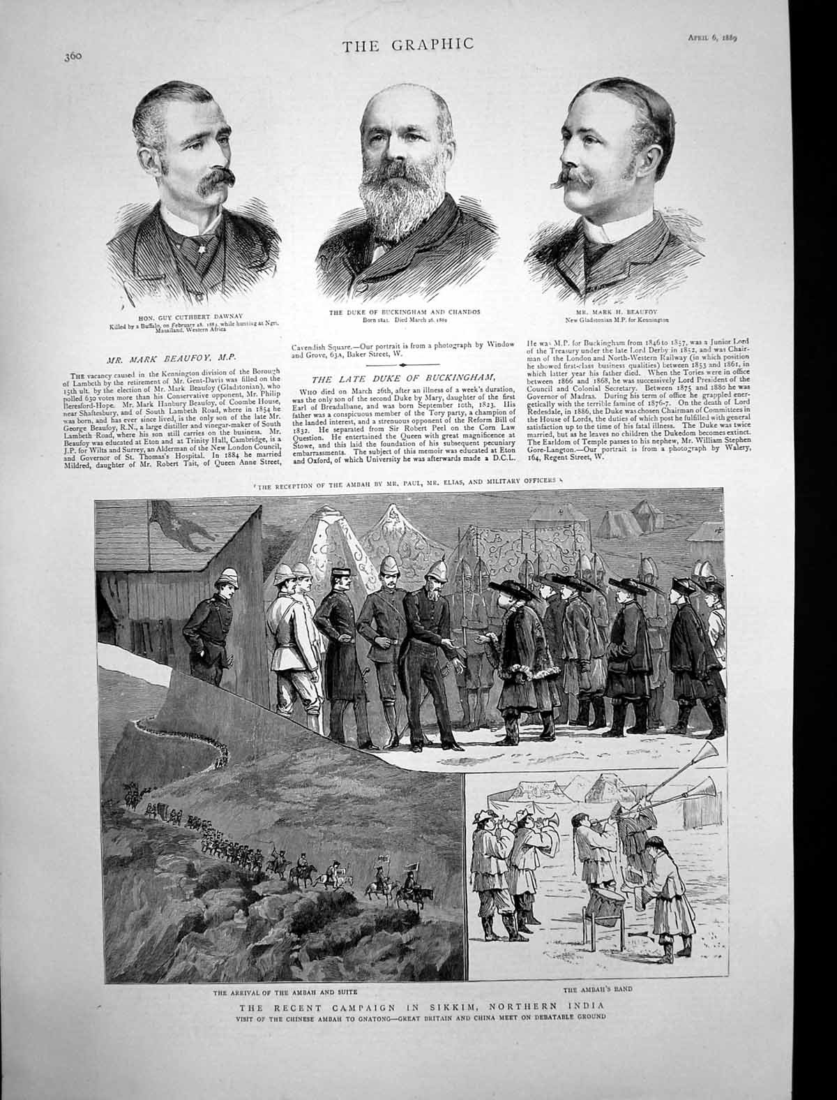 Antique Old Print Campaign Sikkim Nortern India Duke Buckingham Chandos 1889