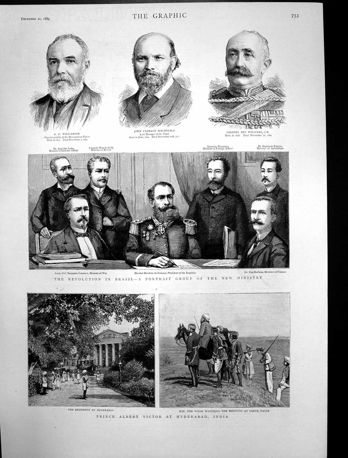 Antique Print New Ministry Brazik Prince Albert Victor Hyderabad India 1889