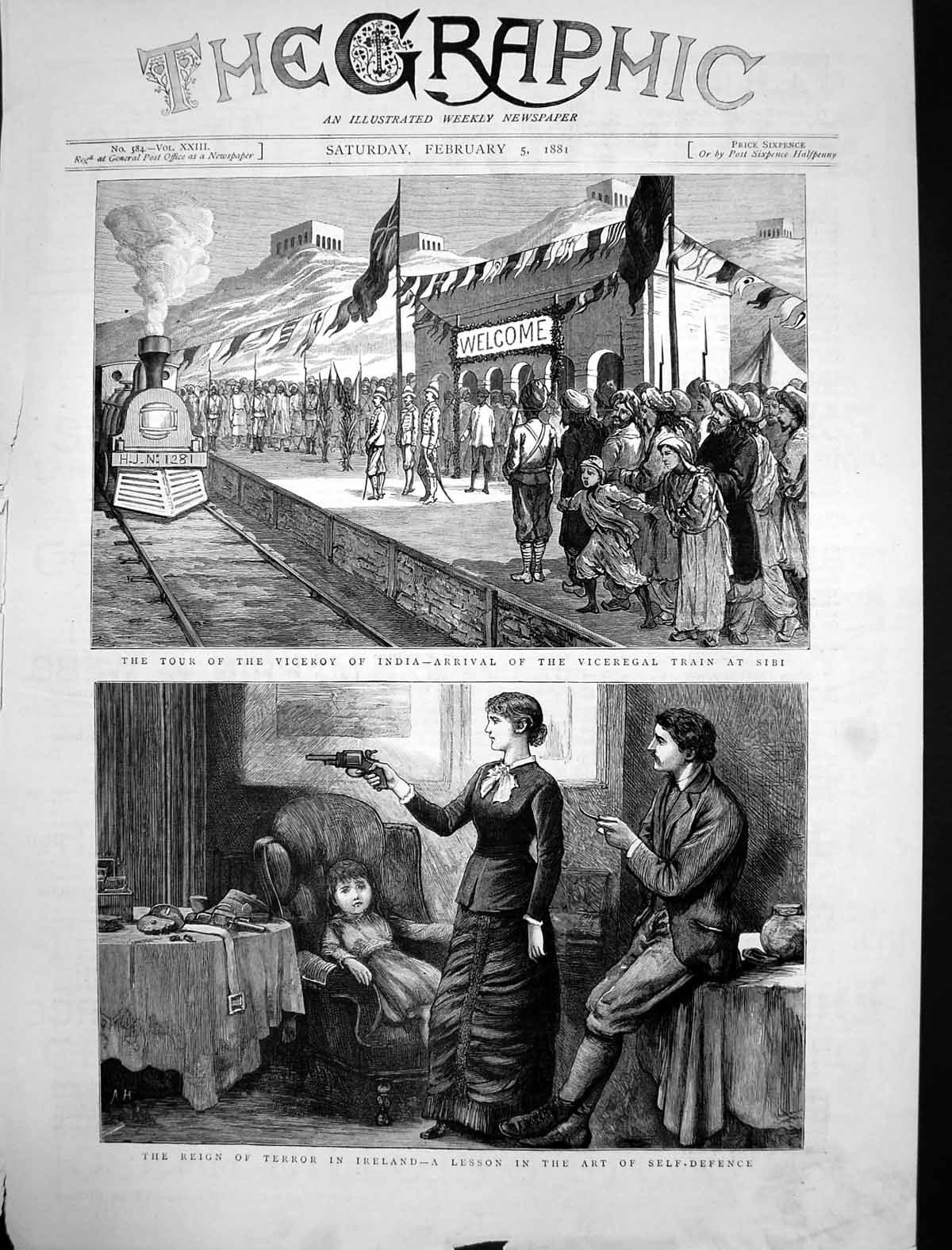 Old Antique Print Reign Terror Ireland Viceroy India Tour Train Sibi 1881 19th