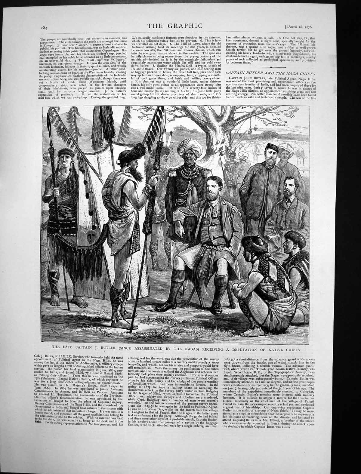 Old Antique Print Captain J Butler Receiving Dputation Native Chiefs 1876 19th