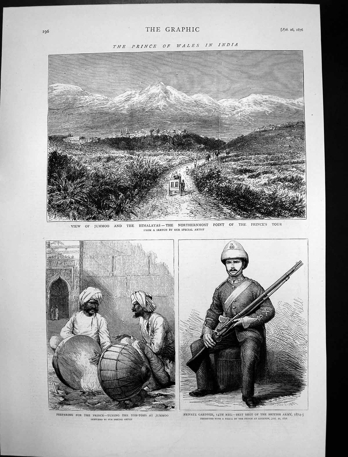 Old Antique Print Prince Wales India Tuning Tom Toms Jummo Himalayas 1876 19th