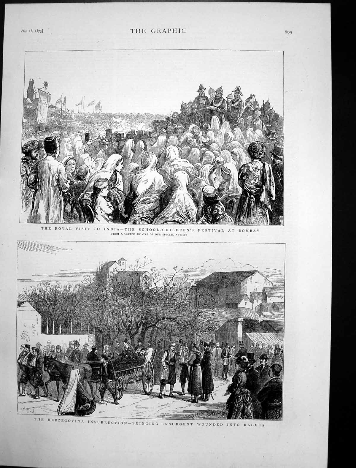 Old Print Royal Visit India School Children Herzegovina Insurrection 1875 19th