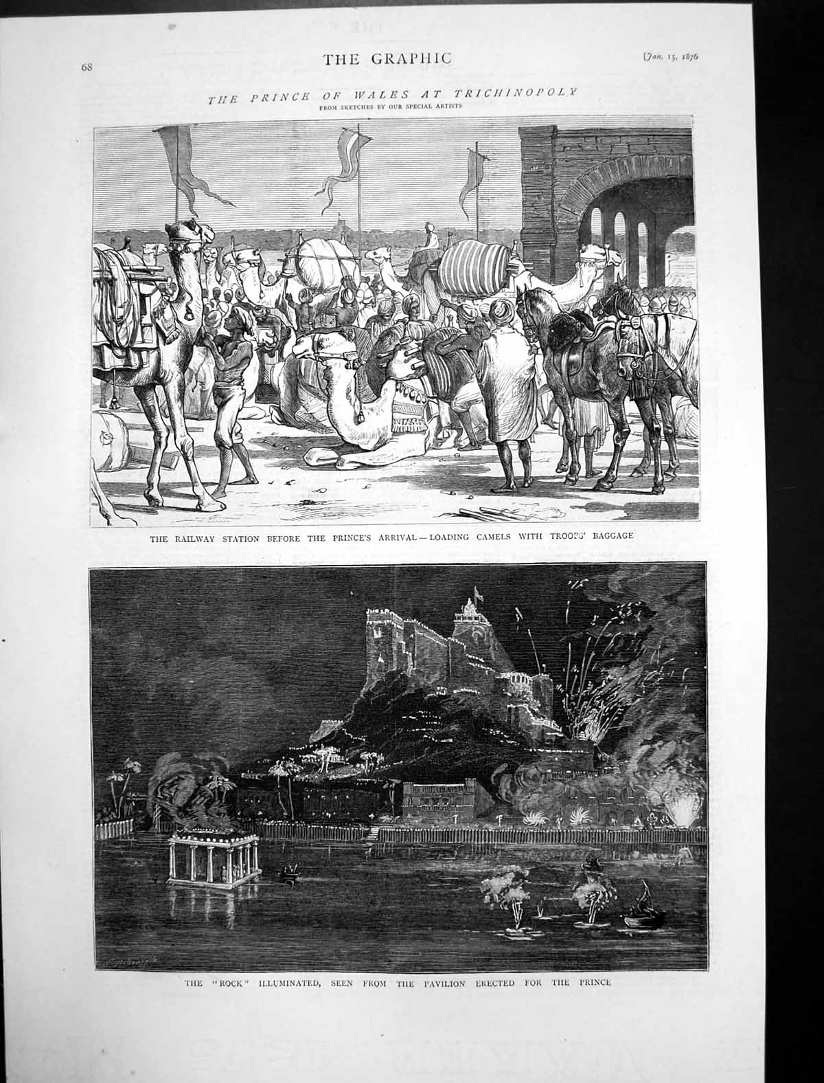 Antique Print Prince Wales Trichinopoly Railway Station Rock Pavilion 1876 19th