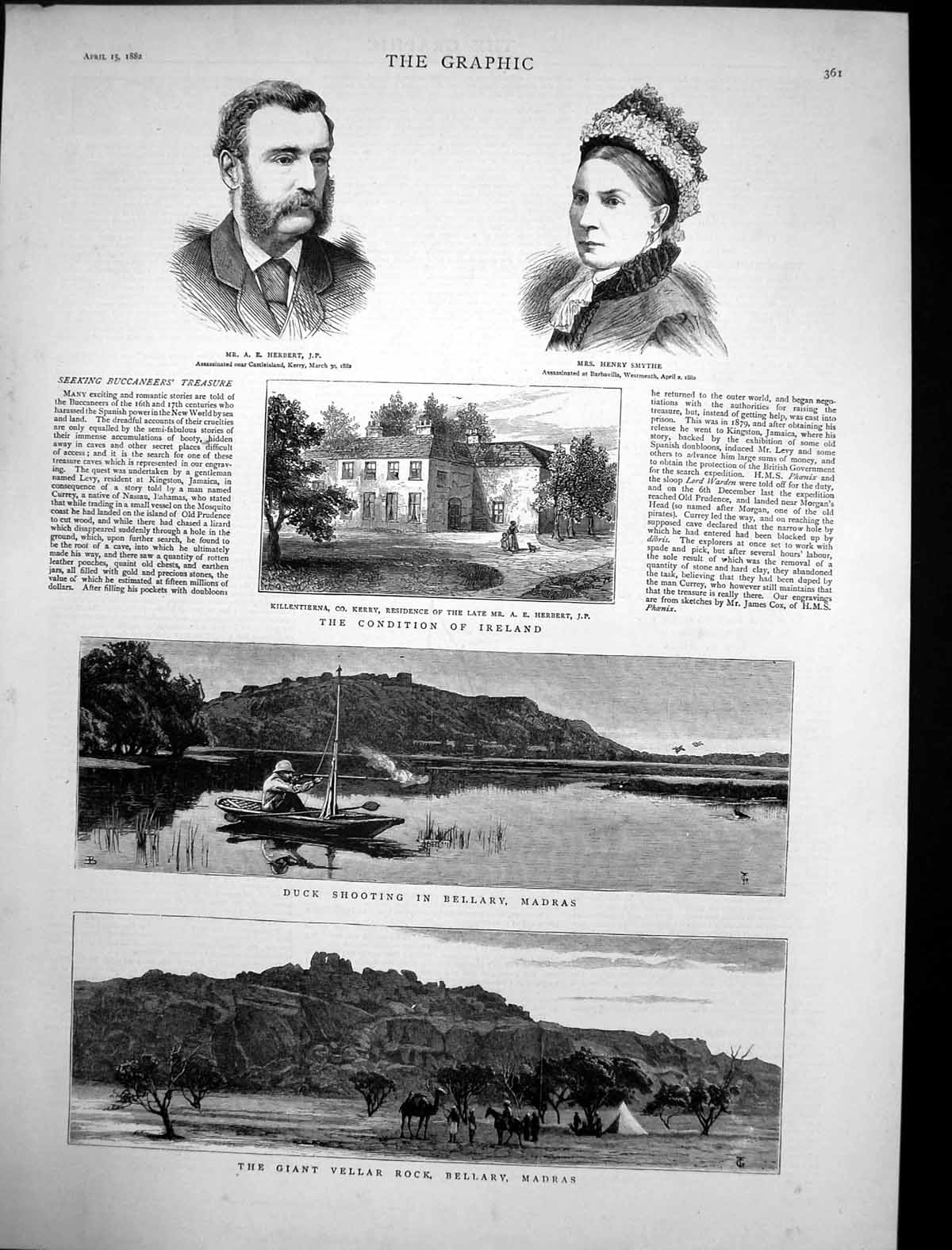 Old Antique Print Killentierna Ireland Duck Shooting Bellary Madras 1882 19th