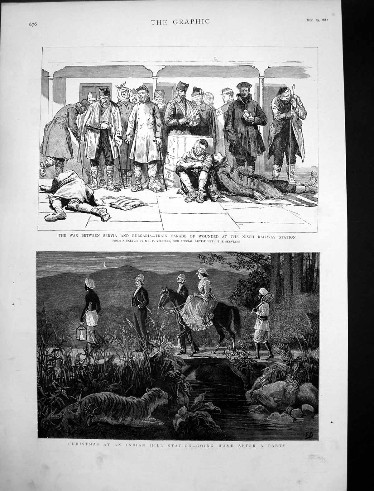 Antique Old Print Wounded Nisch Servia Bulgaria War Indian Hill Station 1883