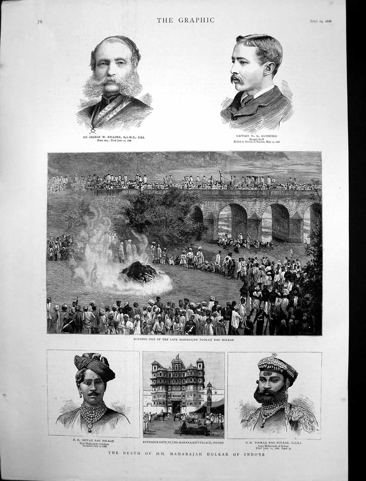 Antique Old Print Death Hh Maharajah Holkar Indore Sir George Kellner 1886 19th