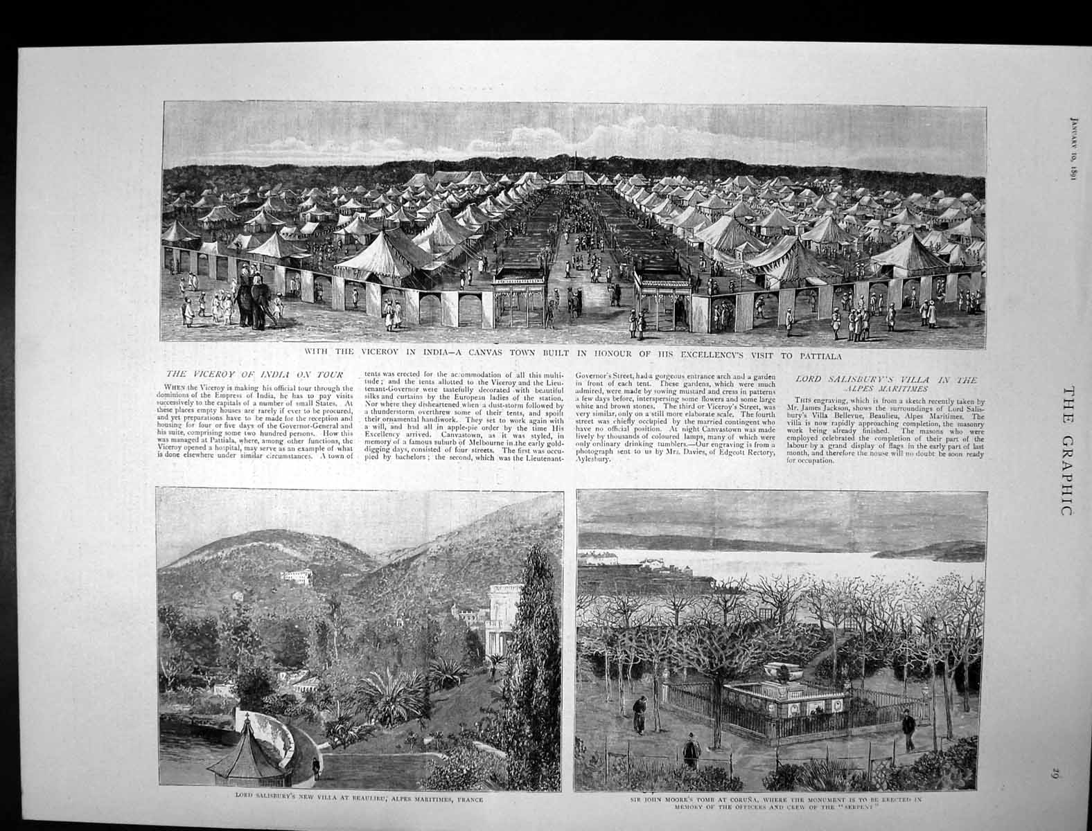 Old Antique Print Viceroy India Lord Salisbury Villa Beaulieu France 1891 19th