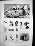 Old Antique Print Buddhist Caverns Jellalabad Waterton South America 1879 19th