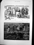 Old Antique Print Christmas Indian Hill Station Wounded Siers Nisch 1885 19th