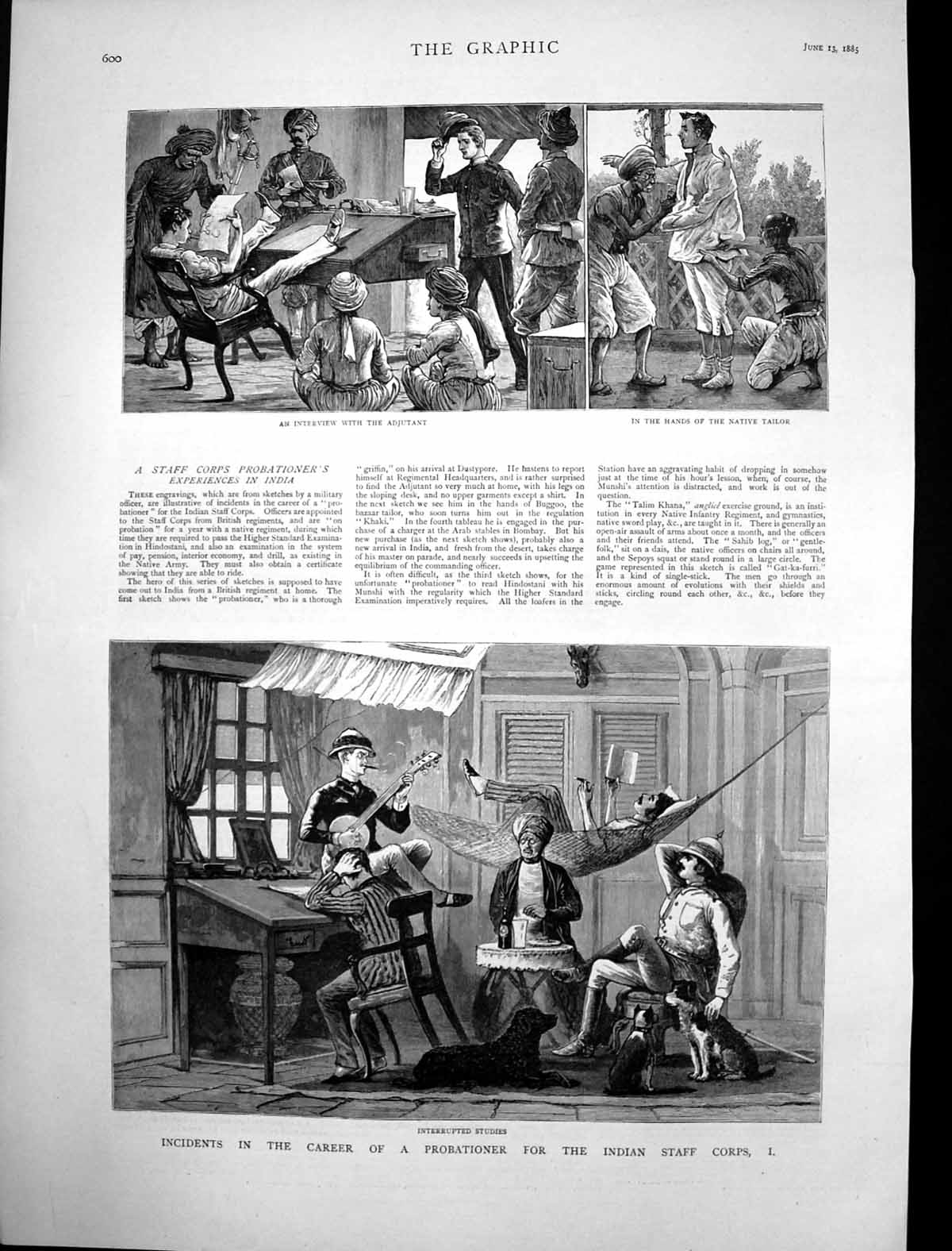 Antique Print Staff Corps Probationers Experiences India Native Tailor 1885