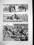 Original Old Antique Print Probationer Indian Staff Corps Charging Colonel 1885