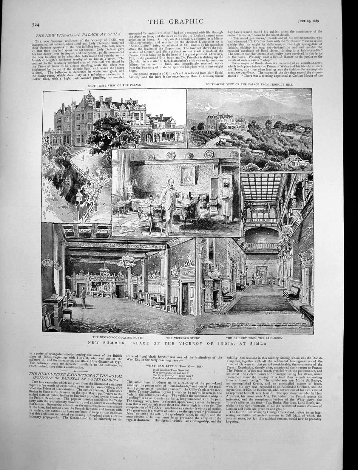 Old Antique Print Summer Palace Viceroy India Simla Gallery Ballroom 1889 19th