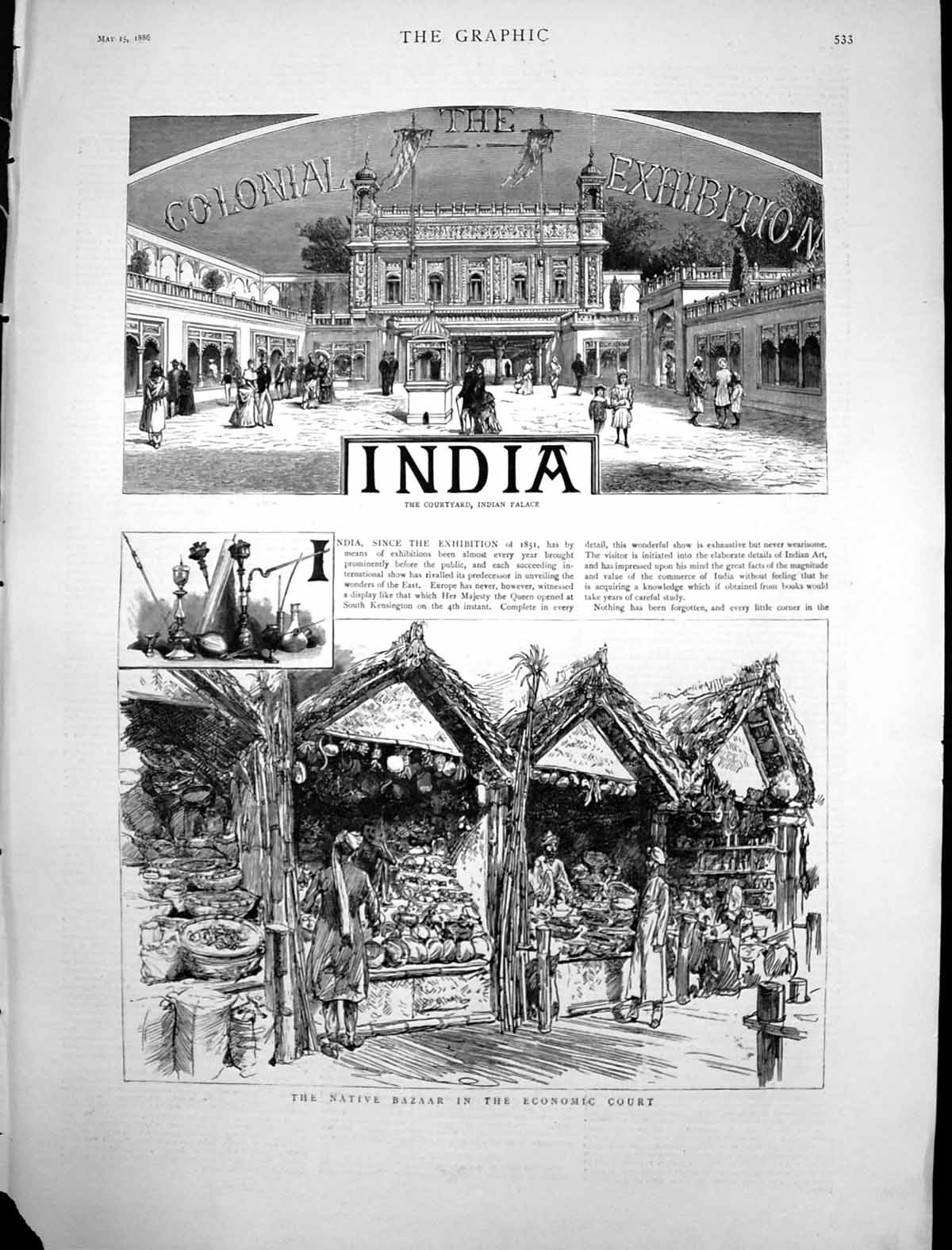 Antique Old Print Native Bazaar Economic Court Courtyard Indian Palace 1886