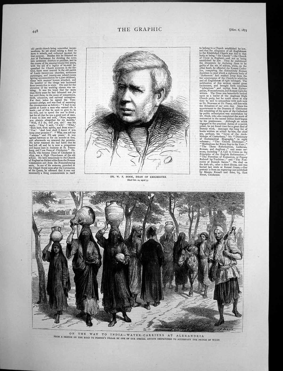 Antique Old Print Way To India Water Carriers Alexandria Dean Chichester 1875