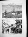 Antique Old Print Prince Wales On Board Serapis Bombay Goa Gov Palace 1876 19th