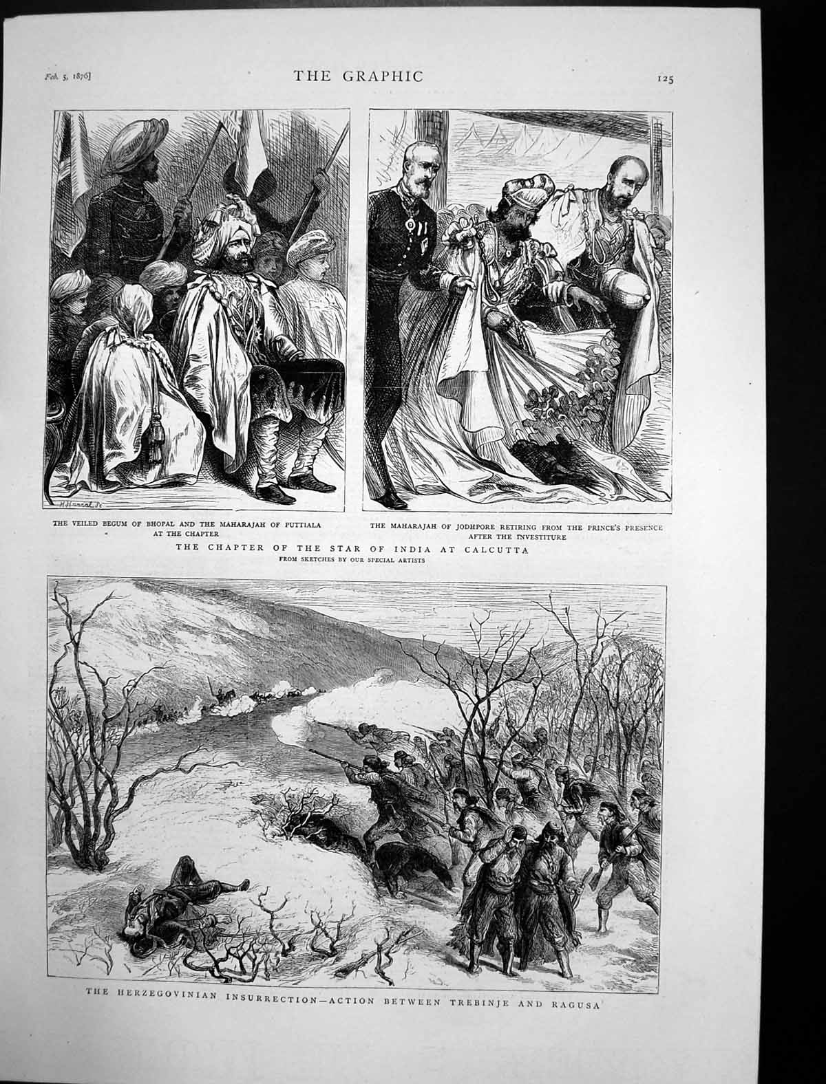 Antique Old Print Chapter Star India Calcutta Herzegovinian Insurrection 1876