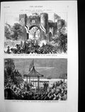 Old Antique Print Ceylon Prince Wales Colombo Breakwater Madras Arch 1876 19th
