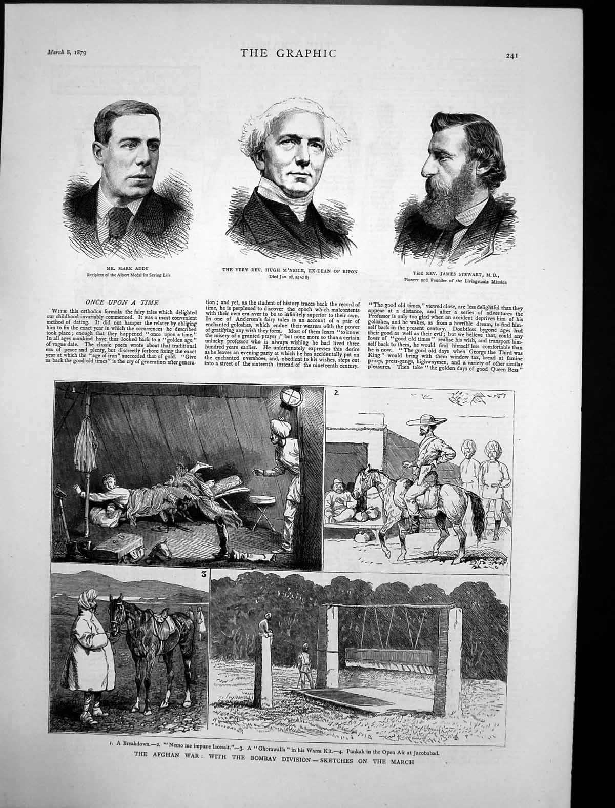 Old Antique Print Afghan War Bombay Division March Rev James Stewart 1879 19th
