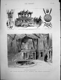 Old Print Colonial Indian Exhibition Durbar Tent Indian Arms Palace 1886 19th