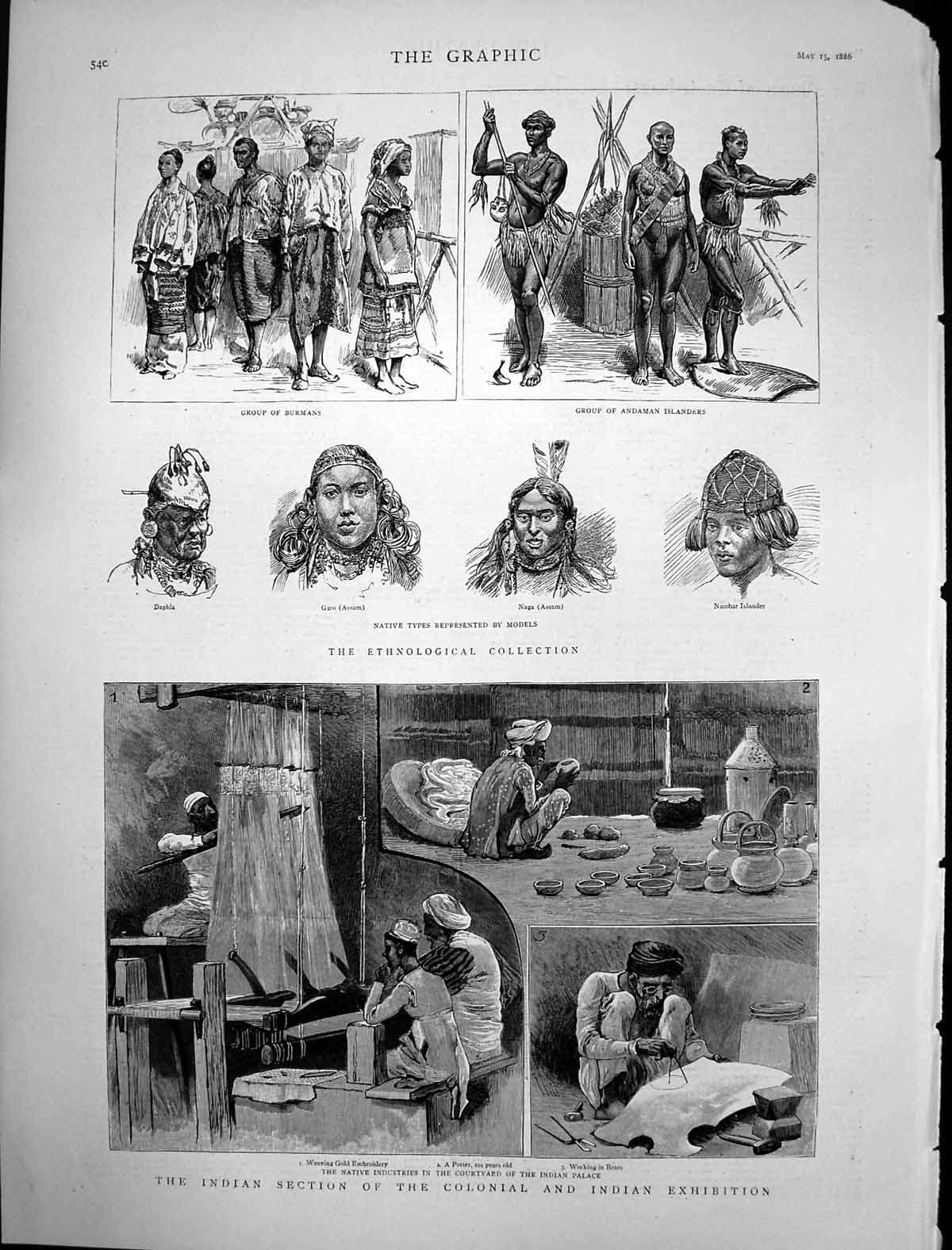 Antique Print Ethnological Collection Natives Burmans Andaman Islands 1886 19th