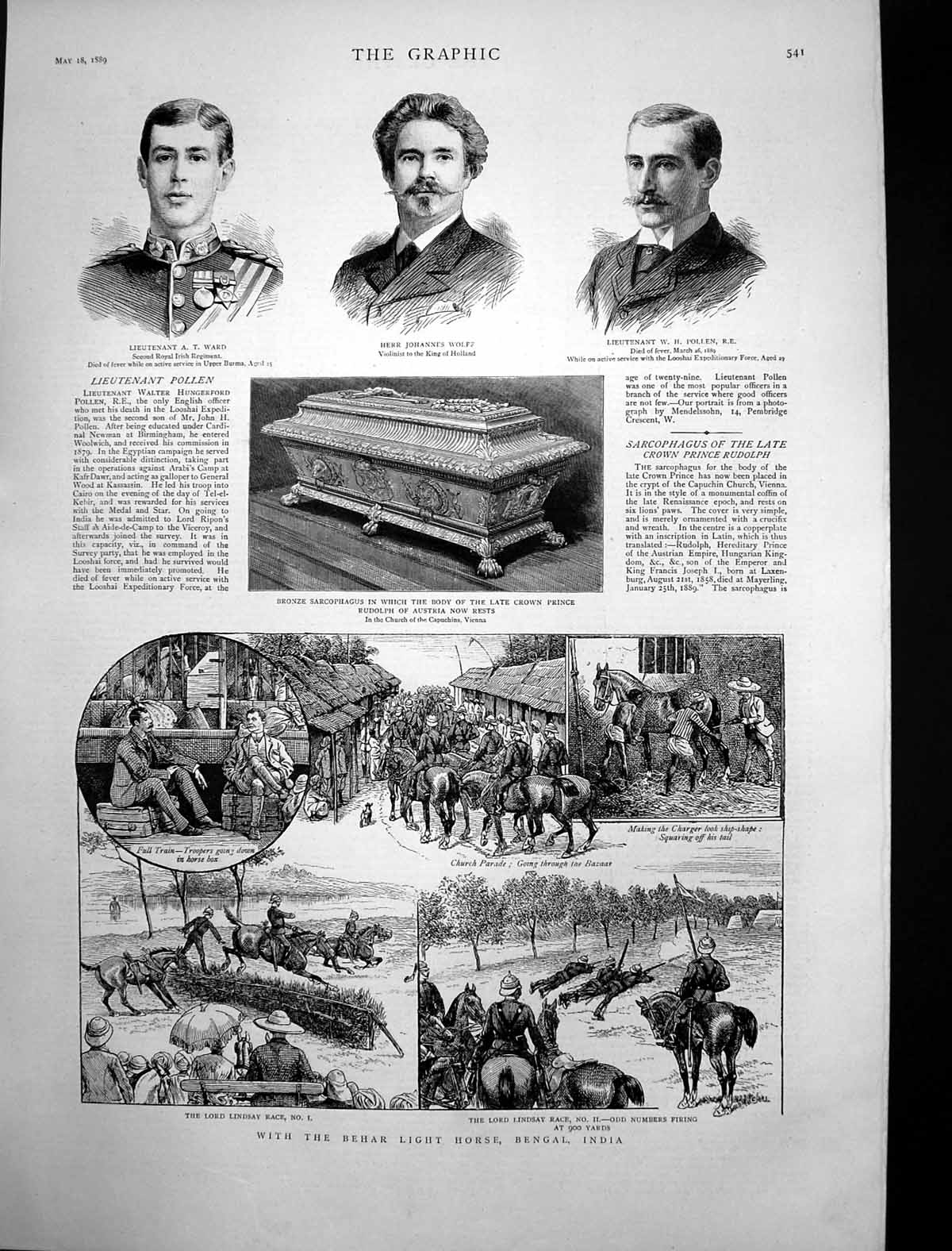 Old Antique Print Behar Light Horse Bengal Body Crown Prince Austria 1889 19th