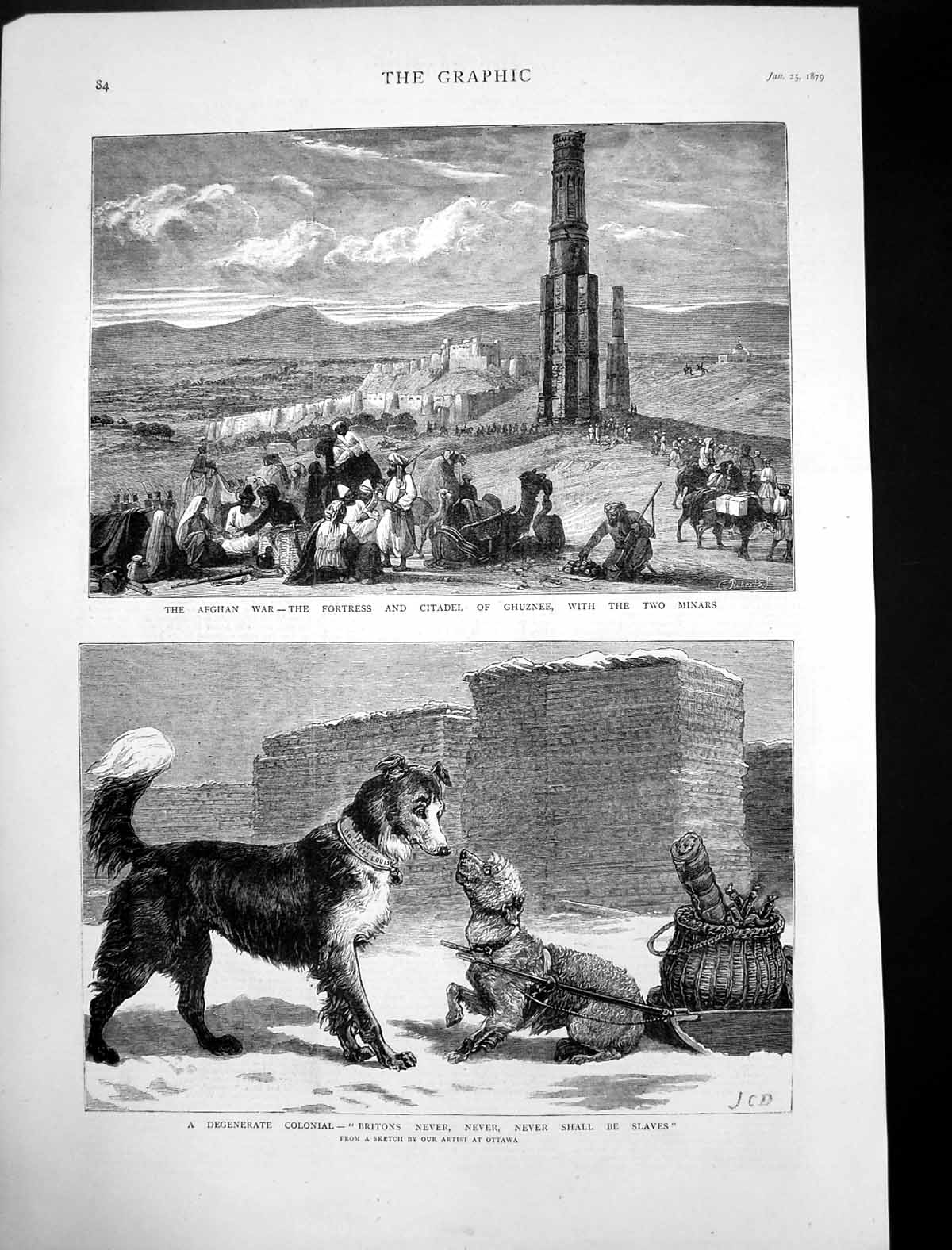 Original Old Antique Print Degenerate Colonial Afghan War Fortress Ghuznee 1879