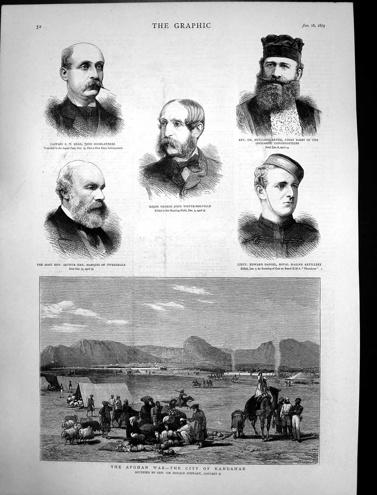 Antique Old Print Afghan War Kandahar Occupied Gen Sir Donald Stewart 1879 19th