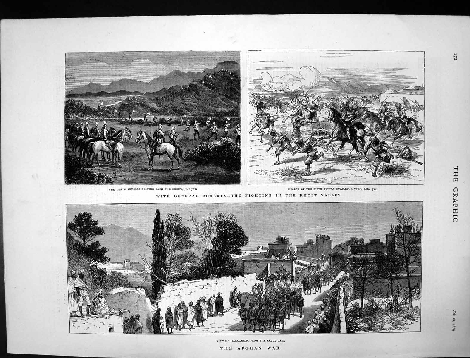 Original Old Antique Print Afghan War Gen Roberts Khost Valley Jellalabad 1879