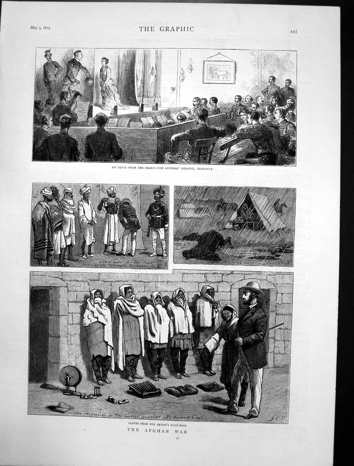 Antique Print Afghan War Ladies Quarter Peshawur Jail Gunners Theatre 1879 19th