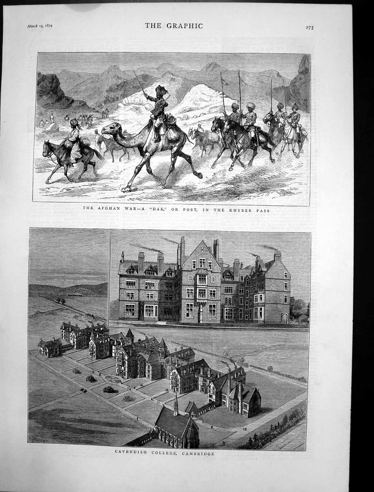 Antique Old Print Cavendish College Cambridge Dak Khyber Pass Afghan War 1879