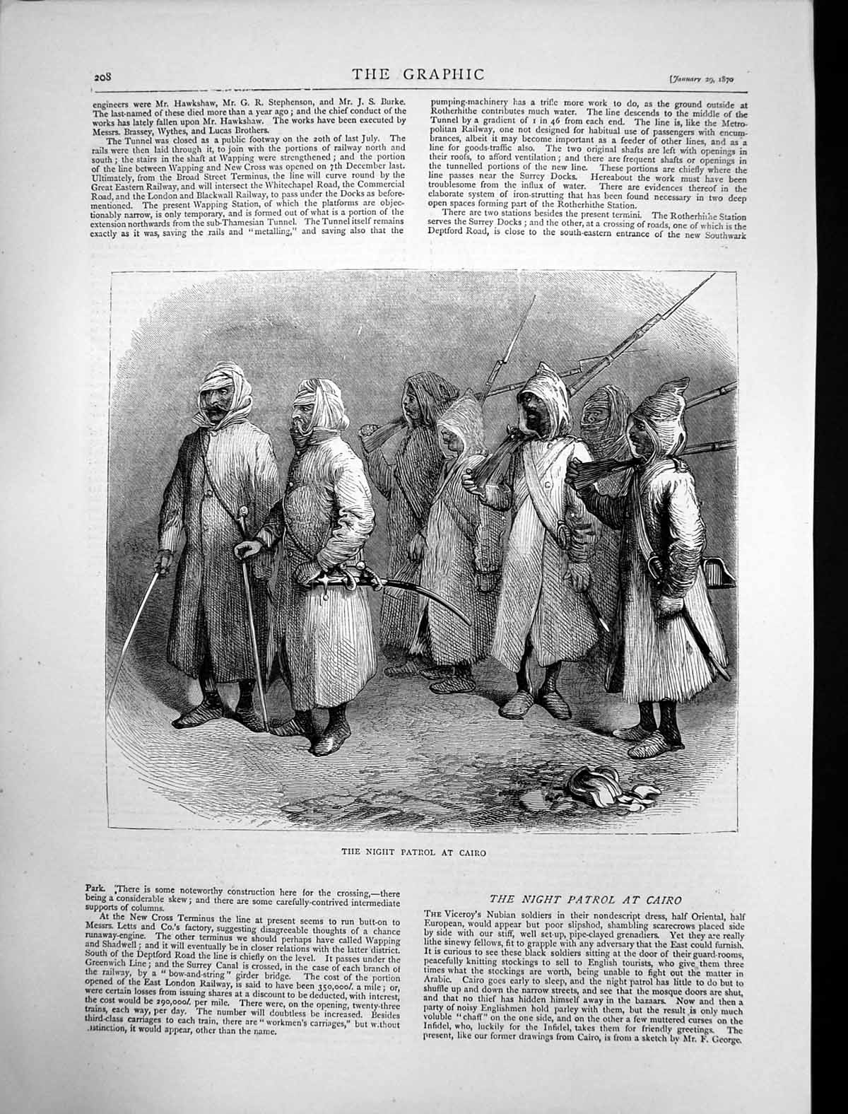 Original Old Antique Print Night Patrol Cairo Viceroys Nubian Siers 1870 19th
