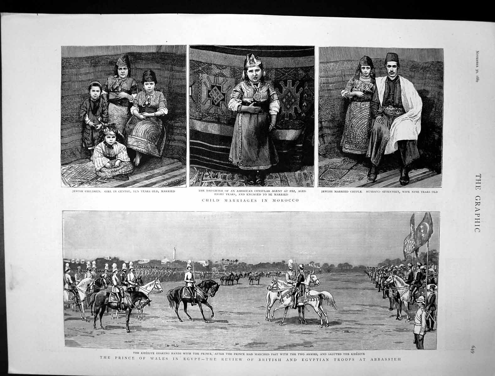 Antique Old Print Child Marriages Morocco Prince Wales Egypt Abbassieh 1889