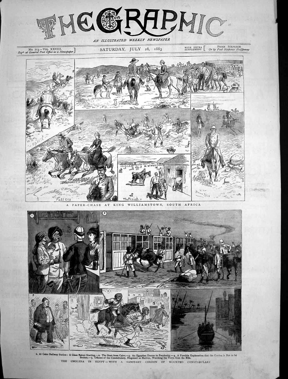 Antique Print Paper Chase King Williamstown South Africa Cholera Egypt 1883