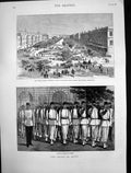 Antique Old Print Great Square Alexandria Rising Egyptian Troops Parade 1882