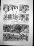 Old Antique Print Honeymoon On Tricycle Ceylon Exhibition Elephant 1886 19th