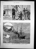 Old Antique Print On Board Hms Monarch Teodo Bay Surrender Dulcigno 1880 19th