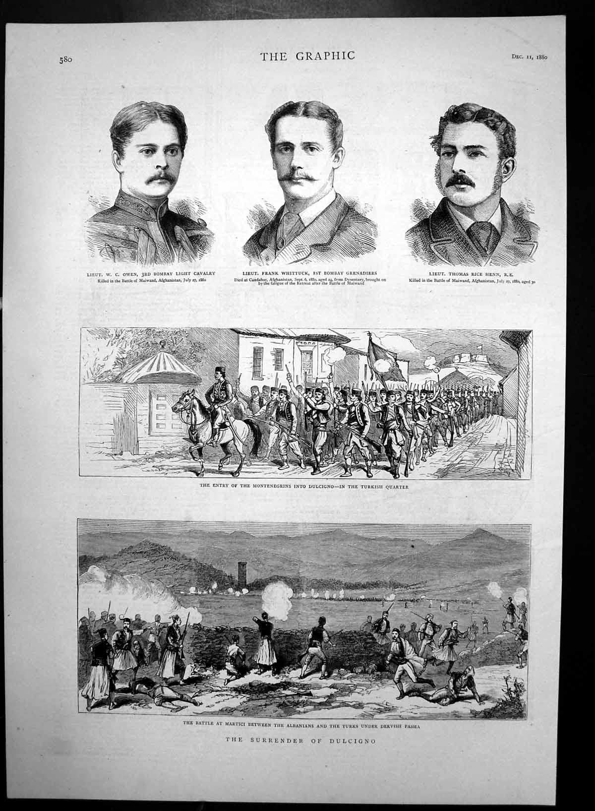 Old Antique Print Surrender Dulcigno Battle Martici Lieut Owen Henn 1880 19th