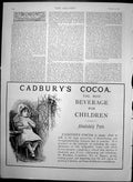 Old Antique Print Advert Cadburys Cocoa Best Beverage For Children 1889 19th