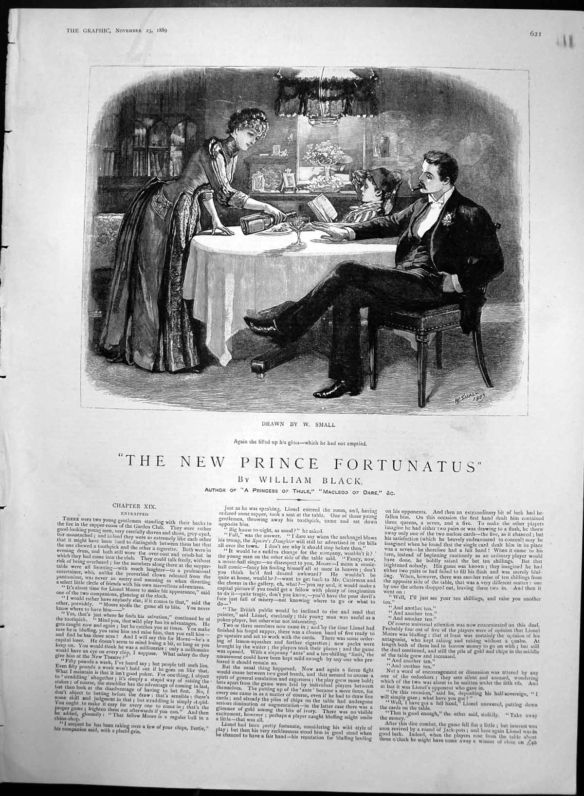 Antique Old Print New Pronce Fortunatis William Black Filling Up Glass 1889