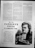 Original Old Antique Print Ask For Cadburys Cocoa Absolutely Pure Advert 1889