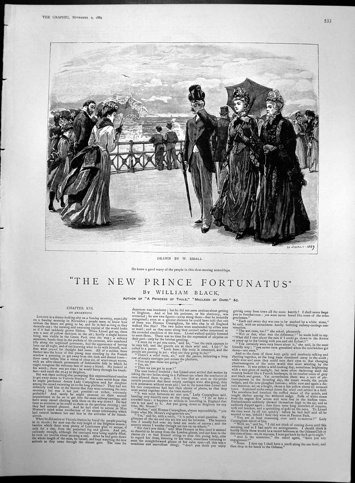 Original Old Antique Print New Prince Fortunatus W Black Assemblage People 1889