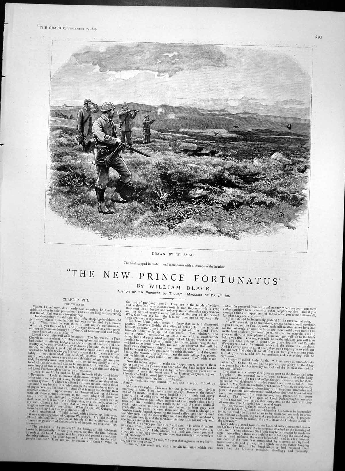 Antique Old Print New Prince Fortunatus W Black Grouse Shooting Heather 1889
